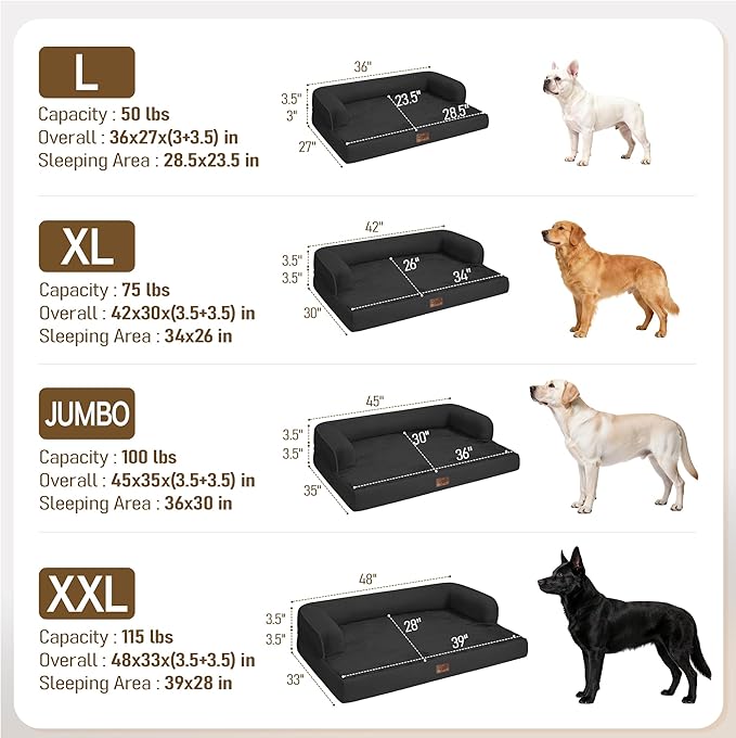 Comfort Expression Memory Foam Extra Large Dog Bed - Jumbo Large Dog Bed for Big Size Dog Waterproof Pet Couch Memory Foam Sofa Bolster with Removable Cover - 45 x 35