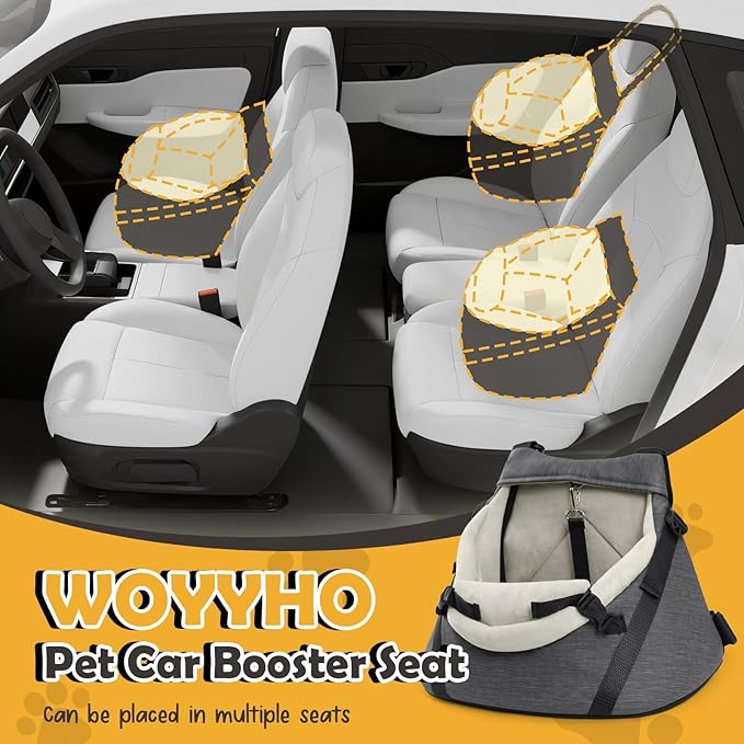WOYYHO Luxurious Dog Booster Car Seat Designed for Tiny Dogs up to 7 lbs, Vegan Leather Pet Dog Car Seat with Safety Belt & Soft Flannel Liner for Teacup Yorkie, Chihuahua, Maltese, Small Dogs Cats