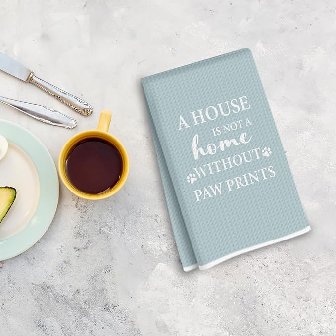 House Warming Gifts New Home, Dog Themed Gift Kitchen Towels 24x14 Inch, Dogs Mom Gifts for Women, Dog Decorations for The Home Bathroom, Paw Prints Kitchen Tea Hand Towels, Waffle Dish Towel (Blue)