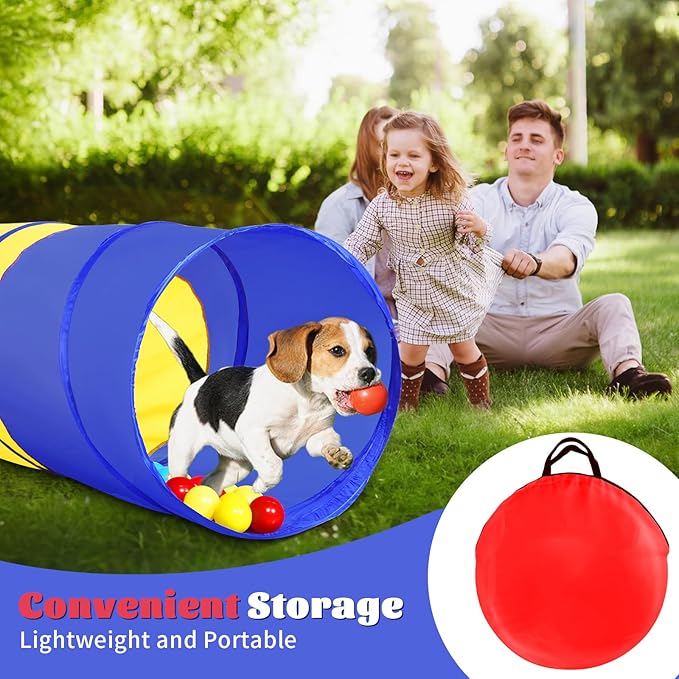 Hoohtoot Kids Play Tunnel Tent for Toddlers, Colorful Pop Up Crawl Through Passage, Indoor & Outdoor Tunnel Toy for Kids Backyard Playset, Dog Cat Pet Pipe (Red, Yellow and Blue Mesh Tunnel)