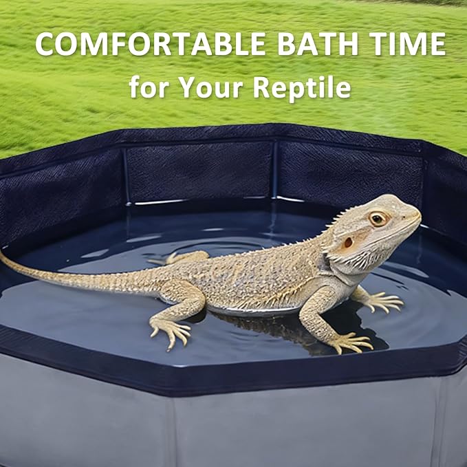 Eooqi Foldable Bearded Dragon Bathtub, Collapsible Reptile Bath Pool & Small Pet Water Tub, Portable Hard-Side Reptile Swimming Pool for Bearded Dragons, Hedgehogs and Hamsters (Gray, 19 x 3.5 in)