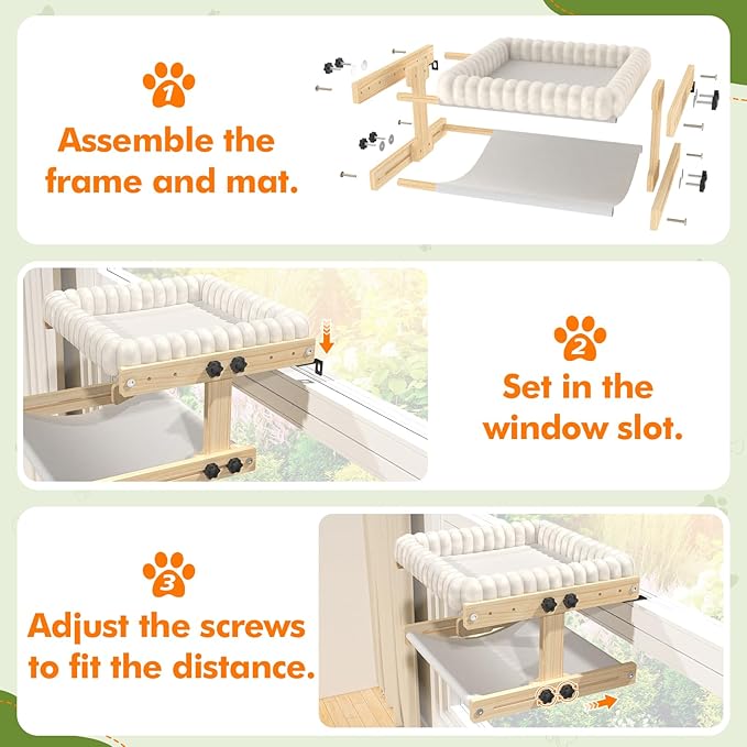 XiaZ Cat Perch for Window Cats Hammock Indoor Bed for Window Adjustable Wooden Frame Bird Watching Sunbathing Space-Saving Double Layer 18 * 16 * 10inch (Small Breeds Recommended)