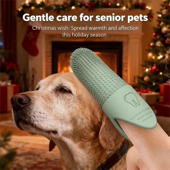 JBD Dog Toothbrush and Cat Oral Care Set | Finger Toothbrush for Small/Large Pets | Puppy Tooth Brushing Kit with Double Sided Brush | Cleans Teeth & Removes Tartar | 3-Piece Pet Dental Care (Beige)