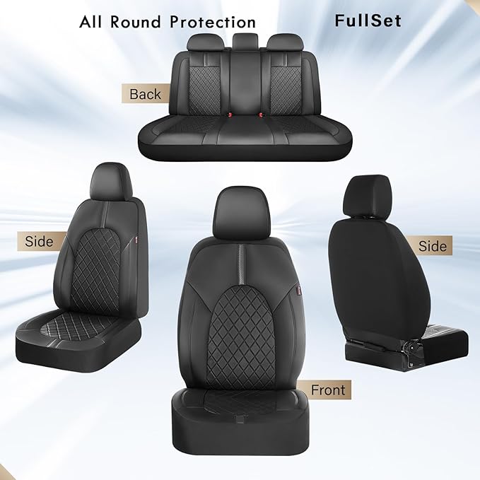 Coverado Seat Covers, Car Seat Covers Full Set, Black Front Seats Back Seat Cover, Seat Covers Non-Slip Seat Protectors Universal Fit for Most Cars (Black)
