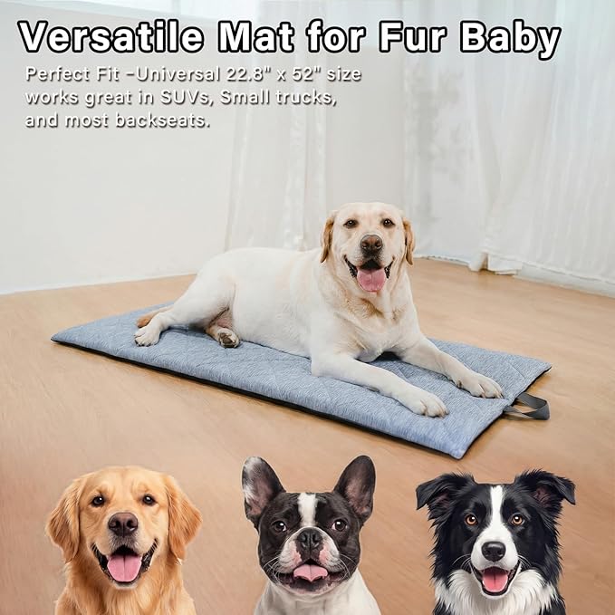 JoyBlooms Dog Bed for Car Back Seat, Dog Cooling Mat with 1.1in/2.8cm Thick Foam, Cooling Anti-Slip Washable Back Seat Pet Bed, 51.6in x 22.6in Fit on Backseat Extenders of SUVs and Small Trucks,Blue