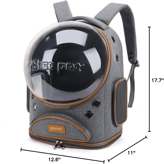 Cat Backpack Carrier, Breathable Cat Carrier Large Space Bubble Pet Backpack for Small Dog and Large cat up to 18lbs, Transparent & Foldable Pet Carrier for Travel Hiking (Grey)