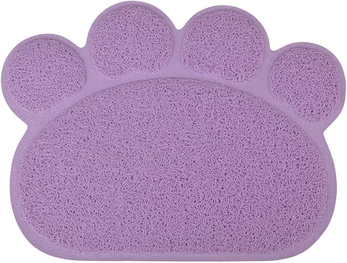DM Paw-Shaped Cat Litter Box Mat,10 Colors Available,15.75x11.75 Inches (Purple)