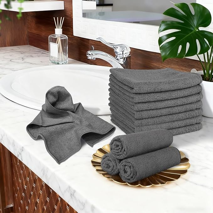 Orighty Microfiber Washcloths 20 Pack – Soft, Quick-Dry Face & Hand Towels for Travel, Gym, Spa, Hotel, 11.5"x11.5", Grey