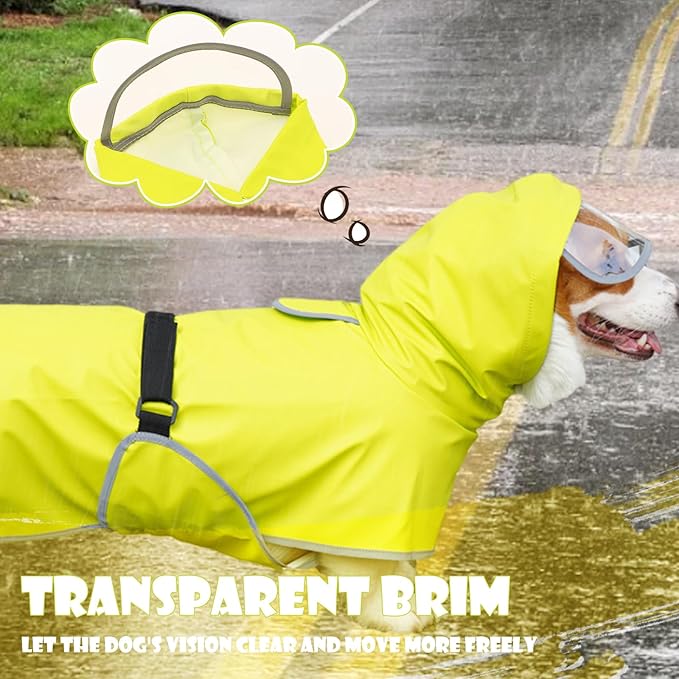 Dog Raincoat for Medium Dogs, Rain Jacket With Clear Hooded, Waterproof Coat With Adjustable Belly Strap, Safety Vest for Outdoor Adventures Walking (Neon Green, L)