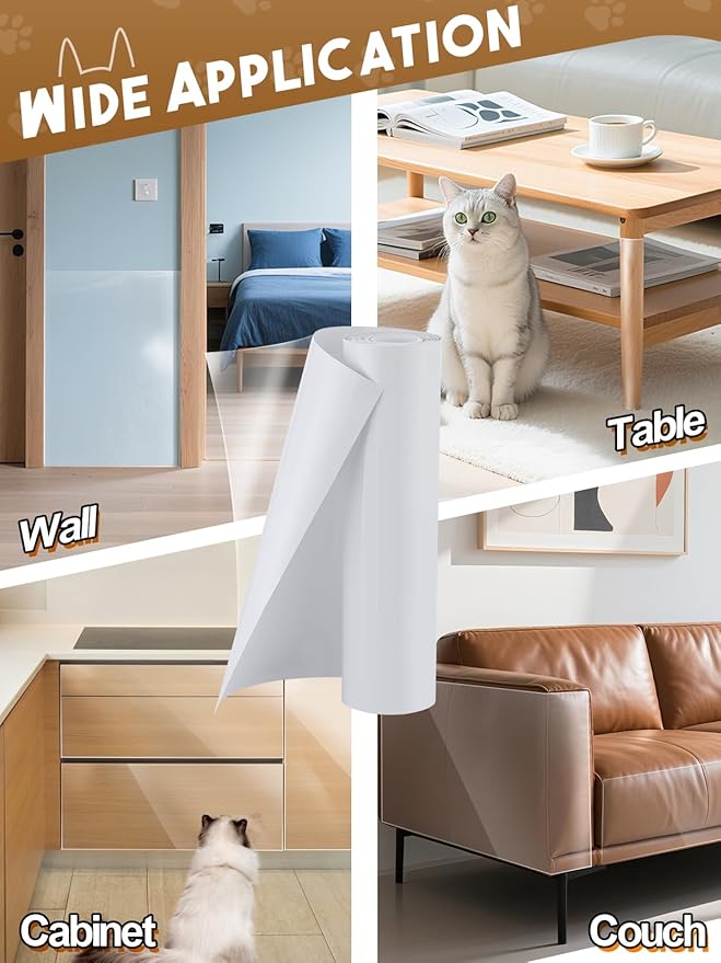 136x12in Cat Scratch Furniture Protector - Specially Designed for Leather Furniture, Transparent Cuttable Anti-Scratch Couch Protector, No Pins