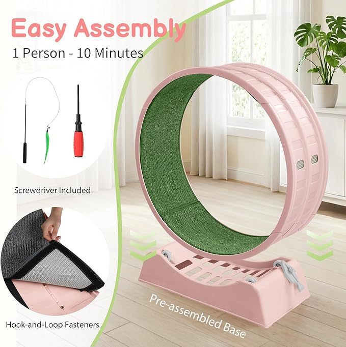 Outvita Cat Exercise Wheel for Indoor Cats, 31.5" Cat Treadmill with Detachable Carpet & Locking Mechanism, Cats Running Wheel Helps Cats to Lose Weight and Keep Health, Easy Assembled (Pink)