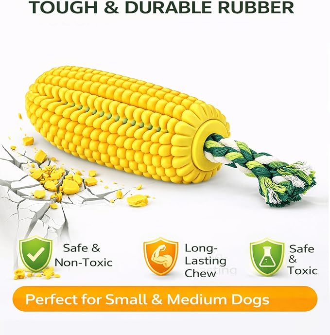 6.3 inch Corn Dog Toys for Aggressive Chewers, Durable Rubber Teething Toys for Puppies, Dog Toys to Keep Them Busy, Squeaky Dog Toy, Bite and Brush Dental Toy for Small Medium and Large Dogs