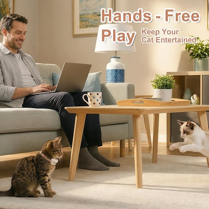 Walfront Cat Chase Toy - USB Rechargeable Automatic Interactive Red Dot Toy for Indoor Cats, Adjustable Height 9.1–13.4in, 2 Modes & 41° Angle, Fun for Active Cats