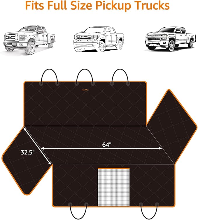 Truck Seat Cover for Dogs with Flip-Up Rear Seats 100% Waterproof Heavy Duty Pet Floor Hammock with Mesh Visual Window Senior Dog Friendly & Nonslip Fits Ford F150,F250 RAM 1500,Silverado
