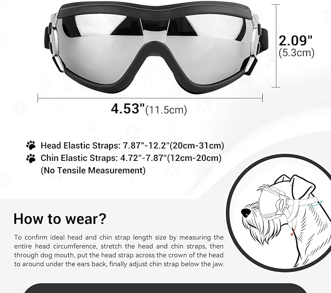 LESYPET Dog Goggles Medium Breed, UV Wind Dust Protection Medium Dog Sunglasses with Adjustable Strap, Doggie Sunglasses for Outdoor Driving Eye Protection, M