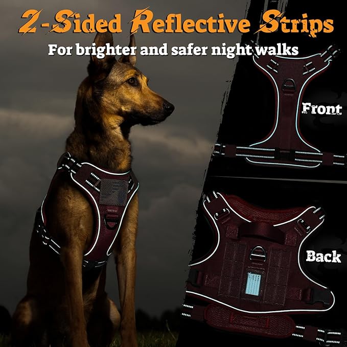 rabbitgoo Tactical Dog Harness for Large Dogs No Pull Adjustable Military Vest with Handle MOLLE Reflective Heavy Duty Dog Vest for Walking Training Hunting Outdoor Working Medium Size Dog Red M