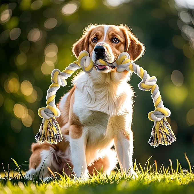 Norvy XXL 6-Knot Dog Rope Toy for Large Dogs Aggressive Chewers 40in Long Heavy Duty Rope Toy Almost Durable Dog Tug Toy Puppy Cotton