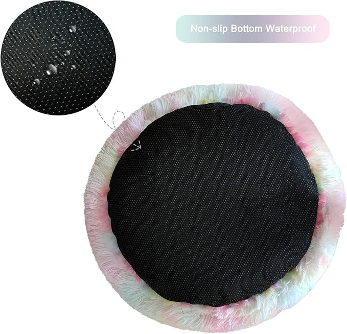 Patas Lague Calming Dog Bed for Small Dogs, Fluffy Soft Cozy Cat Bed, Faux Fur Anti-Anxiety Plush Washable Pet Donut Cuddler for All Seasons 20IN, Mixed Rainbow