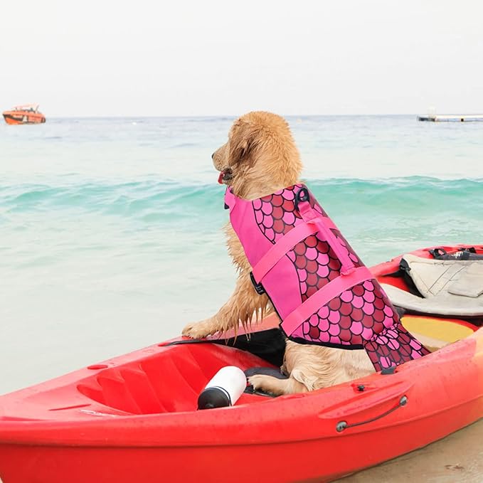 Malier Dog Life Jacket, Ripstop Dog Life Vest with High Buoyancy for Swimming Boating, High Visibility Shark Puupy Lifesaver for Small Medium Large Dogs (Small)