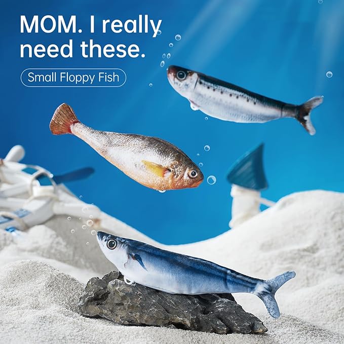 2 Packs Floppy Fish Cat Toy with Catnip, Flopping Fish Cat Toys Interactive for Indoor Cats, Realistic Moving Cat Fish Toy, Rechargeable Plush Interactive Cat Toys for Cats, Kittens and Adult Cats