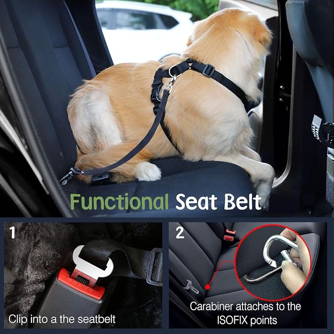 VavoPaw Dog Seat Belt, Safety Vest Dog Car Harness with Adjustable Buckle Dog Seat Belt for Vehicle Nylon Pet Safety Seat Belts Heavy Duty(XL, Purple)
