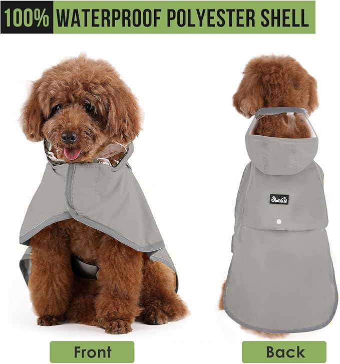 Lukovee Dog Raincoat - Lightweight Hooded Dog Rain Coat for Large Medium Small Dogs, Adjustable Poncho Jacket with Reflective Stripes & Built-in Storage Pocket (Gray, 2X-Large)