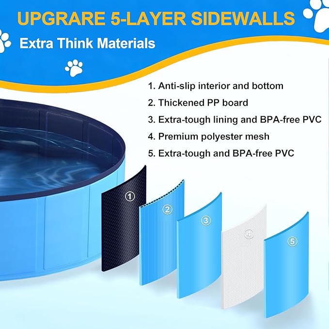 Foldable Dog Pool, 72'' Extra Large Extra Large Collapsible Dog Swimming Pool Hard Plastic Portable Pets Bath Tub for Dogs and Cats