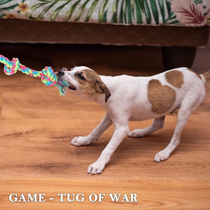 Aitmexcn Dog Rope Toys for Aggressive Chewers, 3 Feet 5 Knots Tough Cotton Rope Chew Toy for Large and Medium Dogs, Tug of War Toy for Boredom and Teeth Cleaning