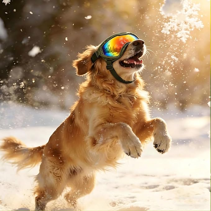 Dog Goggles for Medium to Large Breeds, UV Protection Dog Sunglasses with Colored PC Lens, Soft TPU Frame and Adjustable Straps, Windproof Dustproof Anti-Fog Pet Eyewear for Outdoor Activities (Green)