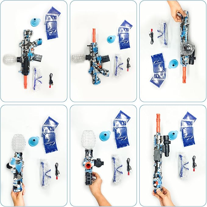 Electric Gel Ball Blaster, High Speed Automatic Splatter Ball Blaster with 60000+ and Goggles, JIFTOK Rechargeable Splatter Ball Toys for Outdoor Activities Shooting Game Party Favors-Blue