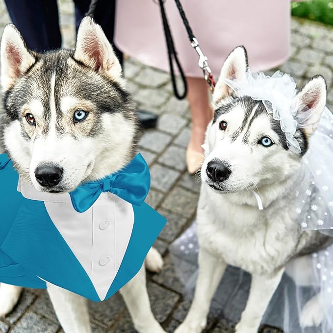 AOFITEE Dog Tuxedo Formal Dog Suit and Bandana Set, Gentle Dogs Wedding Party Suit Bow Tie Shirt, Tuxedo for Small Dogs Costume Outfit with Detachable Bowtie Collar for Christmas Halloween Dress Up