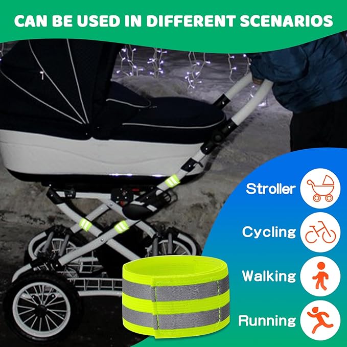 6-Pack of Reflective Bands for Strollers, High Visibility Elastic Reflectors with Velcro Fastening for Walking at Night, Durable Baby Stroller Lights and Reflective Gear for Kids
