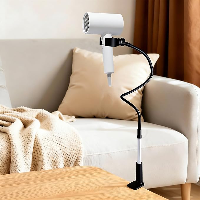 LELE LIFE Hair Dryer Holder Hands Free, 39in/100cm Adjustable Flexible Alloy Blow Dryer Stand, 360 Degree Rotating Clamp Stable Hanger for Home Salon Pet Dog Grooming (Black)