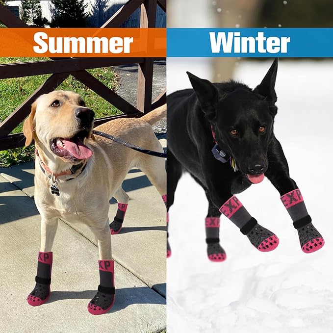EXPAWLORER Anti Slip Dog Socks to Prevent Licking Paws - Dog Shoes for Hot Pavement, Dog Booties for Hardwood Floors, Dog Boots & Paw Protectors with Grippers for Small Medium Large Senior Dogs