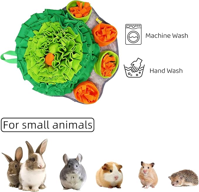 Rabbit Foraging Mat Snuffle Toy for Bunnies – Interactive Enrichment Puzzle Mat for Small Pets – Guinea Pig, Hamster, Chinchilla, Puppy – Indoor Pet Supplies for Chew, Feeding – Machine Washable 17"