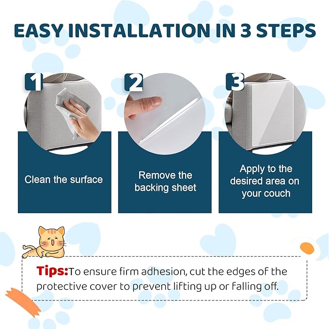Cat Scratch Furniture Protector, Cat Scratching Mat, Trimmable Self-Adhesive Cats Claws Scratch Pads, DIY Carpet Mat Replacement for Cats Tree, Cats Wall Shelves (Transparent, 16x12in-30pcs)