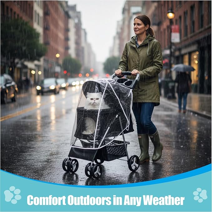 Pet Stroller Rain Cover PU Waterproof Windproof Clear Foldable Shield for Dog and Cat Strollers Outdoor Use (A)