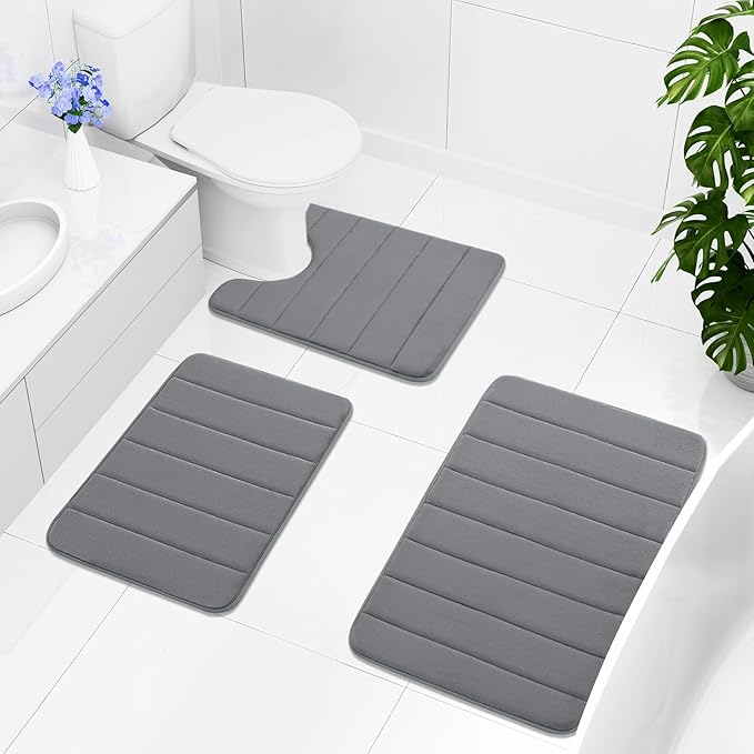 Buganda Memory Foam Bath Mat, 40" x 24", Ultra Soft and Non-Slip Bathroom Rugs, Water Absorbent and Machine Washable Bath Rug Runner for Bathroom, Shower, and Tub, Grey