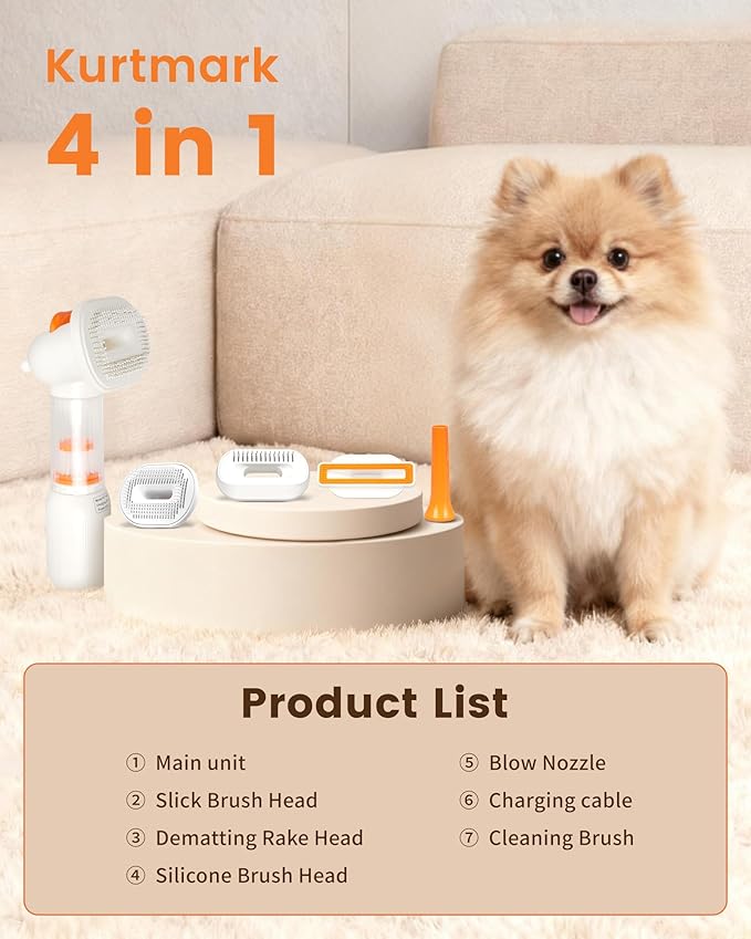 Vacuum Dog Brush for Shedding, 4-in-1 Self-Cleaning Slicker & Undercoat Rake, Deshedding Grooming Tool, Anti-Static, Massage & Combing All In One! (White)