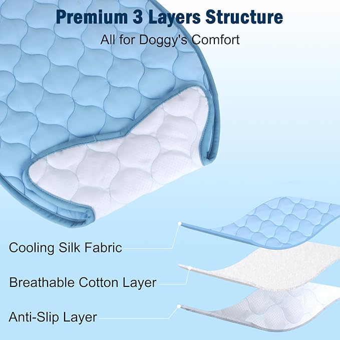 SZEE Cat Cooling Mat for Cats & Small Dogs, Summer Pet Cooling Mat with Ice Silk Fabric, Machine Washable, Fish-Shaped, for Bed, Sofa, Floor, Car Seat & Crate, with Anti-Slip Bottom (27” × 18”)