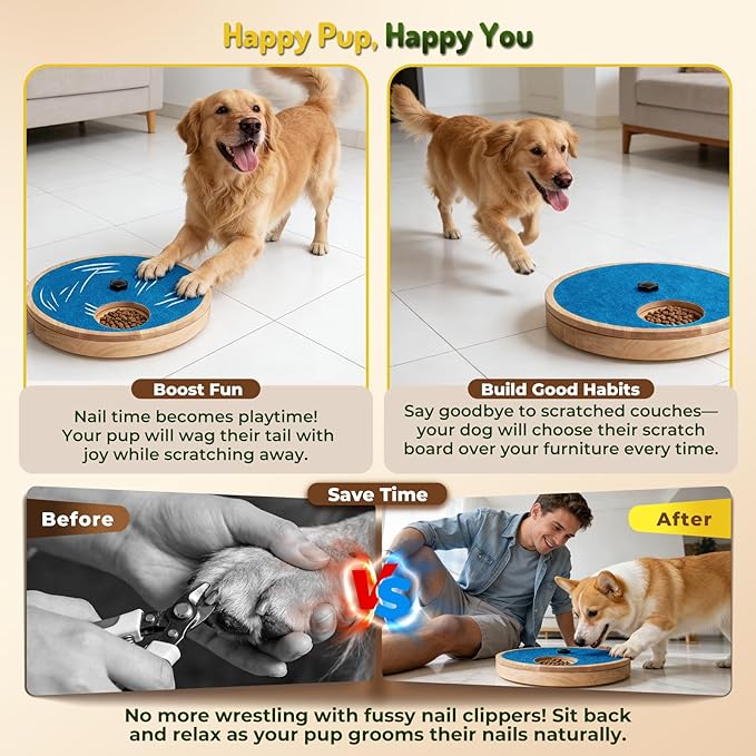 Zenflux Dog Nail Scratch Board with Treat Box, Dog Scratch Pad for Nails, Adjustable Interactive Dog Nail File Toy for Stress-Free Grooming, Treat Puzzle Scratch Board for Dogs, Blue