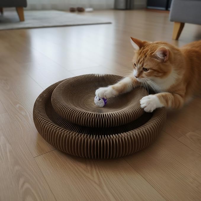 Corrugated Paper Cat Scratcher Track with Rolling Ball - Scratch-Resistant, Interactive, Pet-Safe for Feline Play & Claw Care