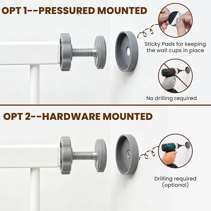 Mumeasy 29.7-40.6" Baby Gate for Stairs, Auto Close Dog Gate for Doorways, Pressure Mounted No Drill Pet Gate with Easy Walk Thru Door, Double Lock, White