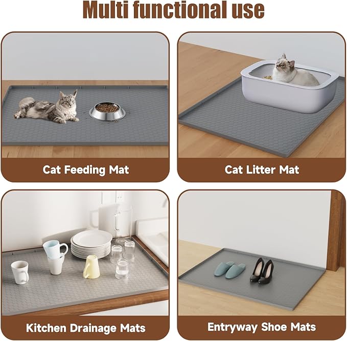 Cat Litter Mat, 34" X 22" Large Silicone Mat Kitty Litter Trapping Mat, Waterproof Silicone Pad, Soft on Kitty Paws, Urine-Proof, Easy to Clean, Non-Slip Floor Protector for Floor