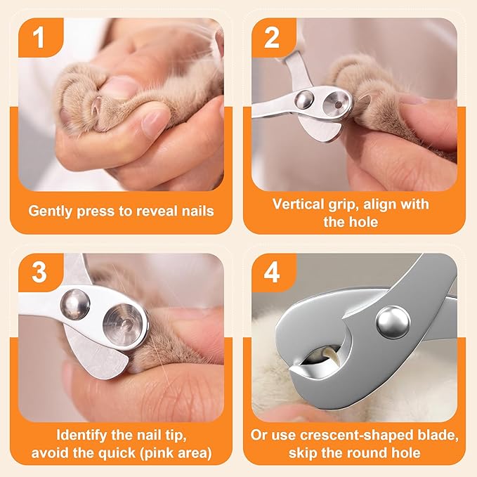 4 Pack Pet Nail Clippers: 2 Cat Nail Clippers with Circular Cut Hole, Cat Claw Trimmer Sharp Angled Blade, Safe & Easy to Use for Cats, Kittens, Small Dogs, & Small Pets, Avoid Overcutting