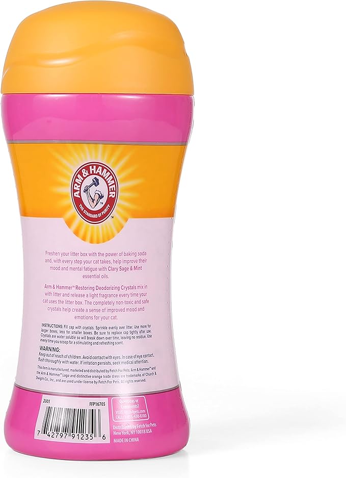 Arm & Hammer Restoring Cat Litter Box Deodorizing Crystals, Litter Deodorizer Additive to Help Absorb Odors and Restore Freshness Between Changes, Clary Sage & Mint Scent, 15 Oz - 2 Pack