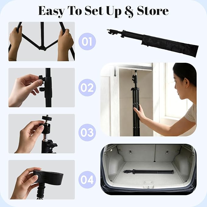 Hair Dryer Holder Stand, Hands Free Blow Dryer Stand with Clamp, Adjustable Height & 360° Rotating Hair Dryer Stand for Home & Salon Styling, Foldable & Stable