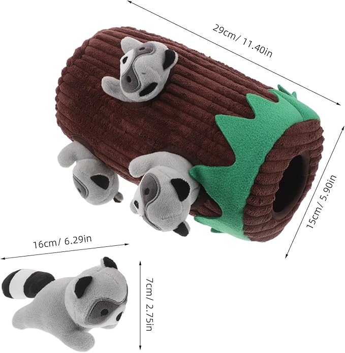 ibasenice 1 Set Interactive Squeaky Dog Toys - Raccoon Puppy Stuffing Burrow Squeaky Plush Dog Toy for Small Medium Large Pet