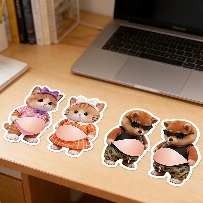 6 Pairs Chubby Shiba Inu & Cat Belly Stickers 3D Silicone Anti-Collision Wall & Door Protectors, Cute Big Bellys Cushioned Protectors for Phones, Cars & Home Decor