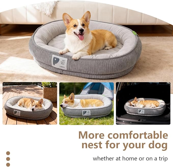 Washable Pet Cat Dog Bed Small Medium,Memory Foam Calming Pet Puppy Dog Crate Beds Cushion for Small Medium Dogs Indoor Cats Crate Pad,Pet Dog Cat Crate Mat with Detachable Bottom and Bolster Cushion